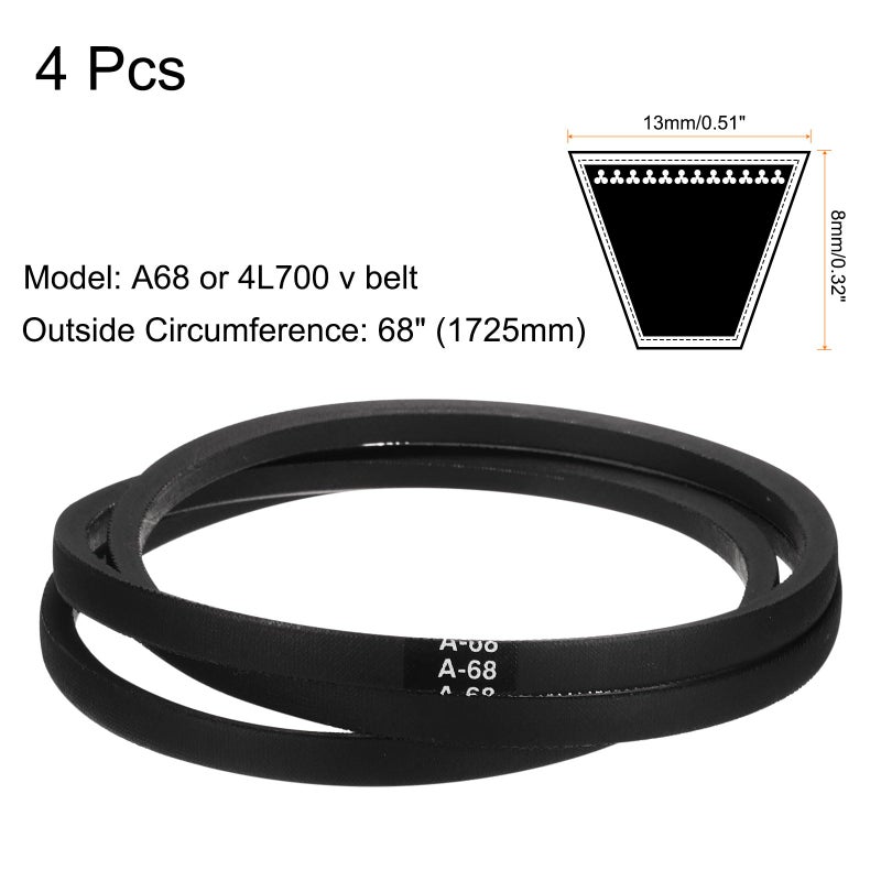 uxcell 4pcs A68 or 4L700 Classic Wrapped Rubber V-Belt, 68""(1725mm) Inside Circumference, A Profile V Belt - Image 2